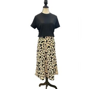 Rachel Zoe Daisy Print Midi A-Line Skirt size 10 EUC romantic boho feminine